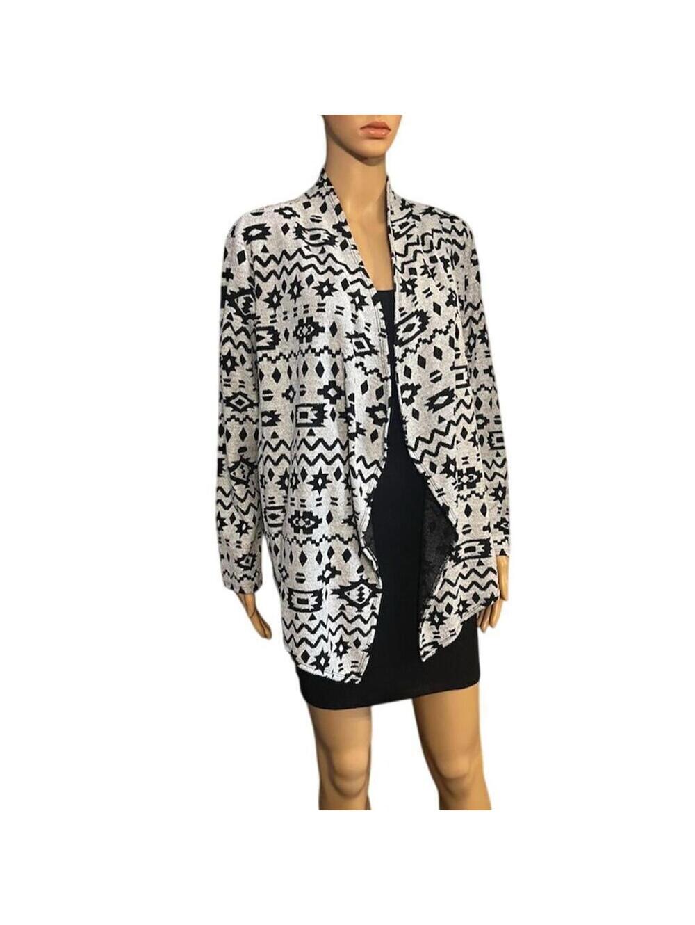Ruby Rd. Women's PXL Black Geometric Open Front Cardigan